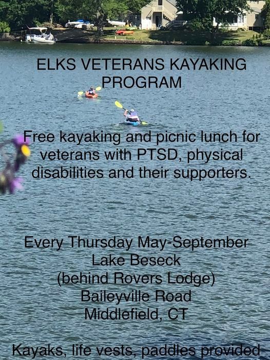 A poster for the elk 's veterans kayaking program