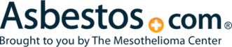 A logo for asbestos.com brought to you by the mesothelioma center