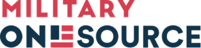 The logo for military one source is red , white and blue.