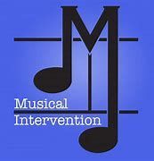 The logo for musical intervention is a musical note on a blue background.