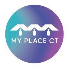 The logo for my place ct is a purple and blue circle.