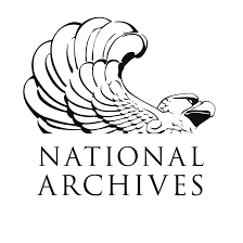 A black and white logo for the national archives