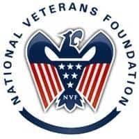 A logo for the national veterans foundation with an eagle and american flag.