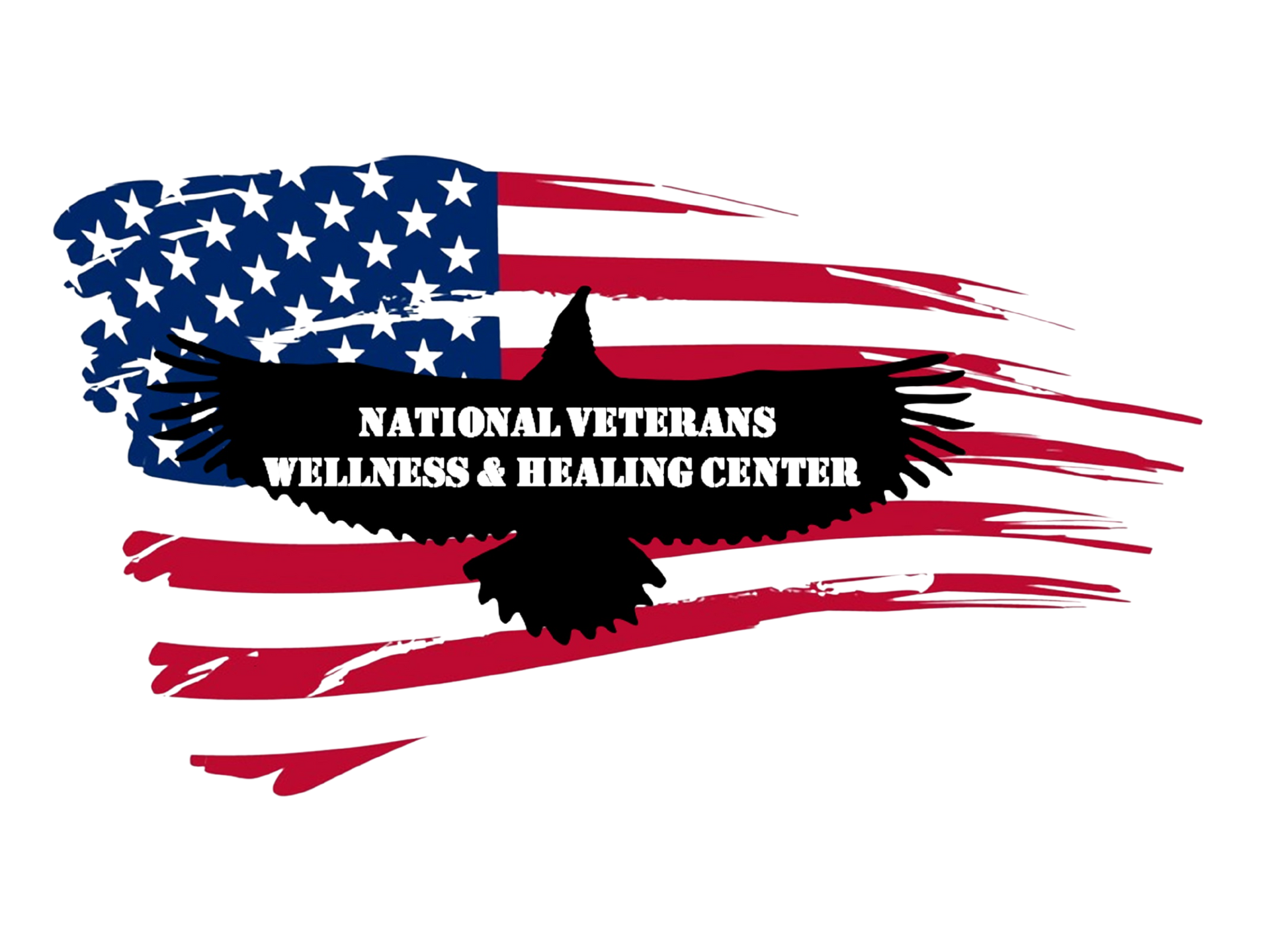 A logo for the national veterans wellness and healing center with an american flag and an eagle.