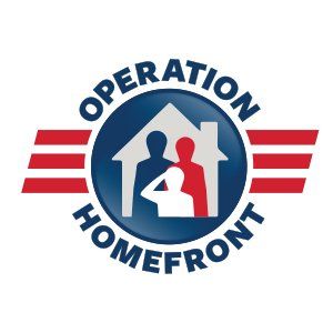 A logo for operation homefront with a man holding a baby