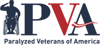 A logo for paralyzed veterans of america with a soldier in a wheelchair saluting.