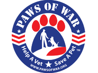 The logo for pets for vets is a paw print with an american flag on it.