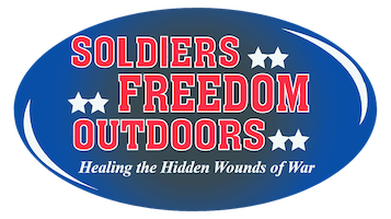 The logo for soldiers freedom outdoors is blue and red.