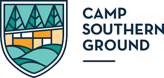 The logo for camp southern ground is a shield with a house on it.