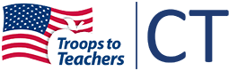 A logo for troops to teachers with an american flag on it.