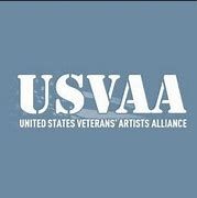 The logo for the united states veterans artists alliance is on a blue background.