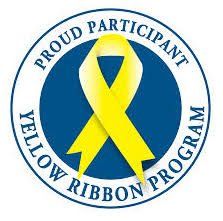 A proud participant yellow ribbon program logo with a yellow ribbon in a blue circle.