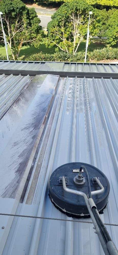 Metal Roof Being Cleaned — Excess Cleaning in Molendinar, QLD
