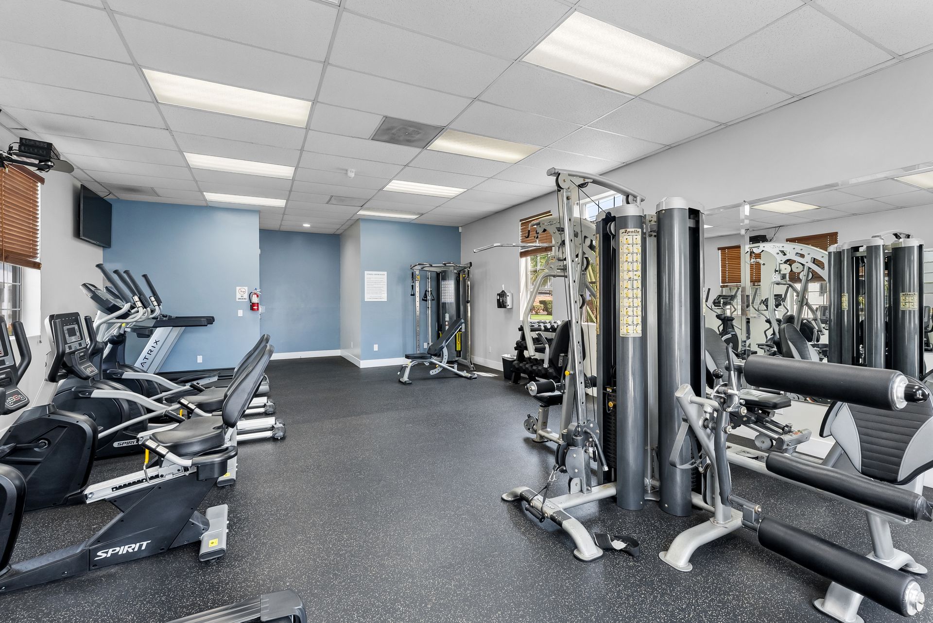 Gym interior with fitness equipment