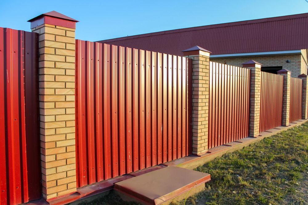A Red Fence With Brick Pillars in Front of a House — SMH Valley Fencing & Maintenance In Millfield, NSW