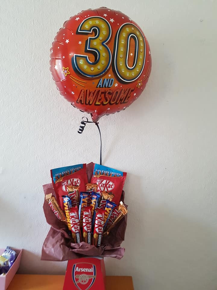 birthday present chocolates and balloon luton