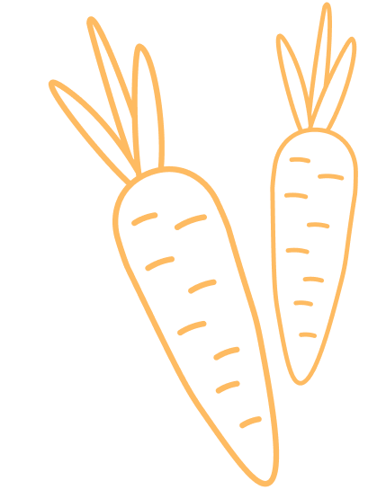 Un disegno lineare di due carote su uno sfondo bianco.