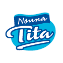 Logo Nonna Tita: sfondo blu con testo corsivo bianco; 