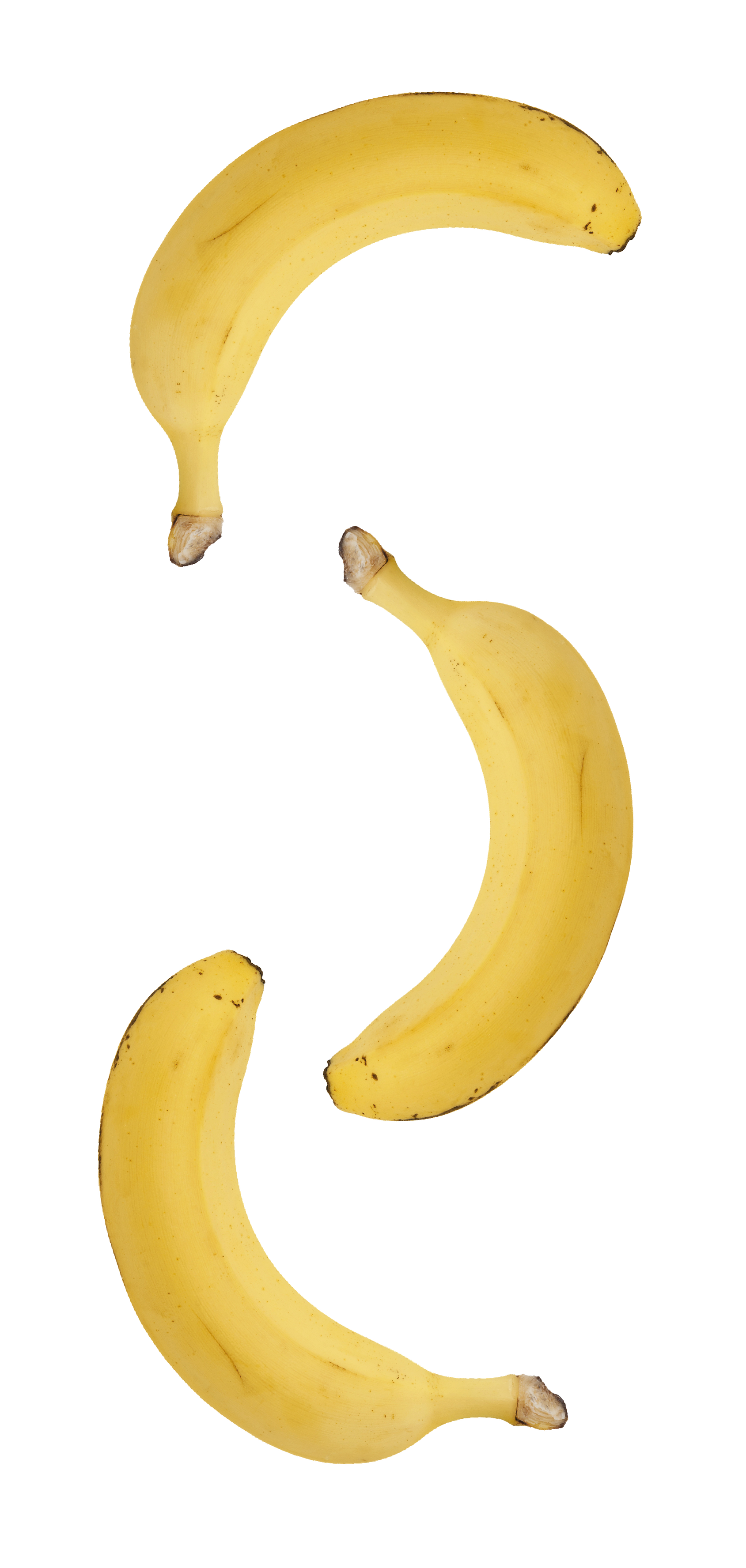 Tre banane su uno sfondo bianco