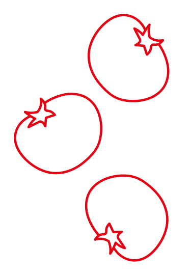 Un disegno di tre pomodori rossi
