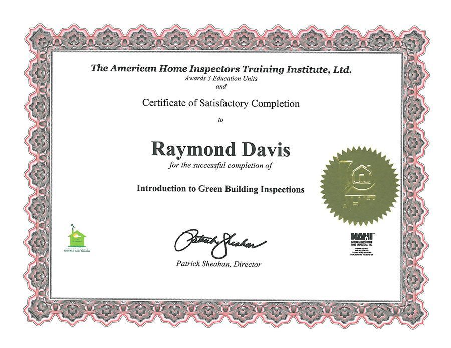 Certificate of completion for Raymond Davis for 