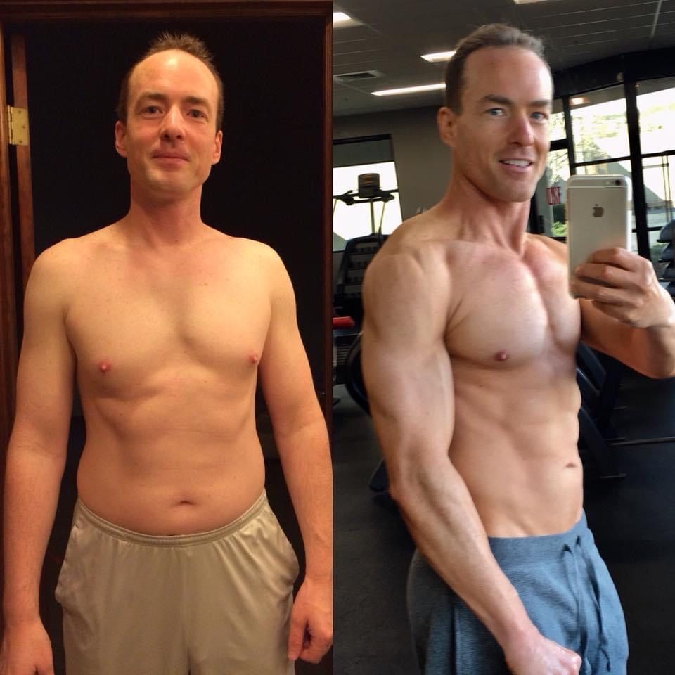 A before and after picture of a man taking a selfie