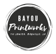 A black and white logo for bayou printworks
