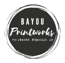 A black and white logo for bayou printworks