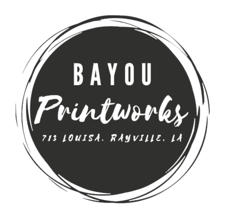 A black and white logo for bayou printworks