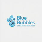 Logo for Blue Bubbles Cleaning Services with blue bubbles and cleaning tools.