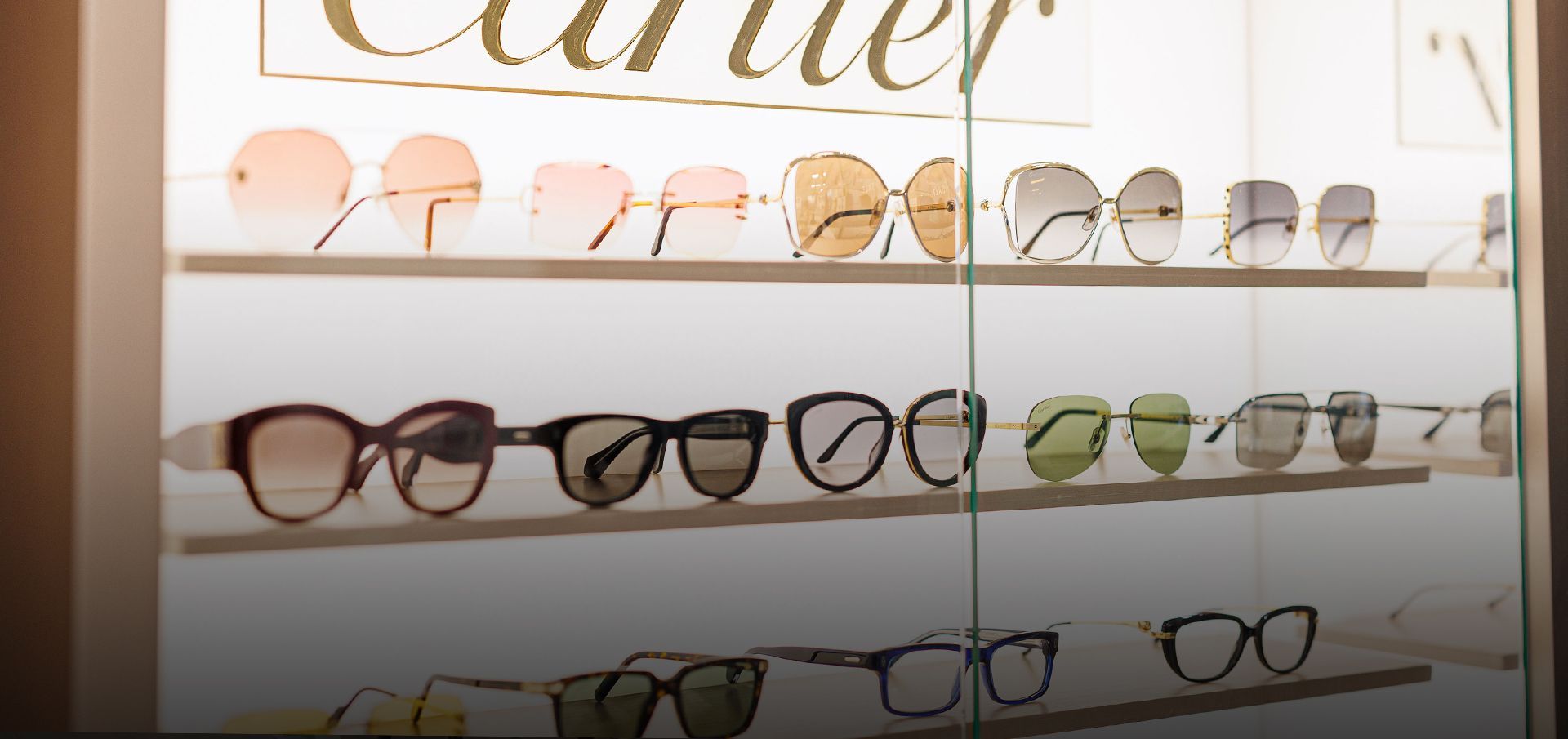 A pair of sunglasses is sitting on a table.