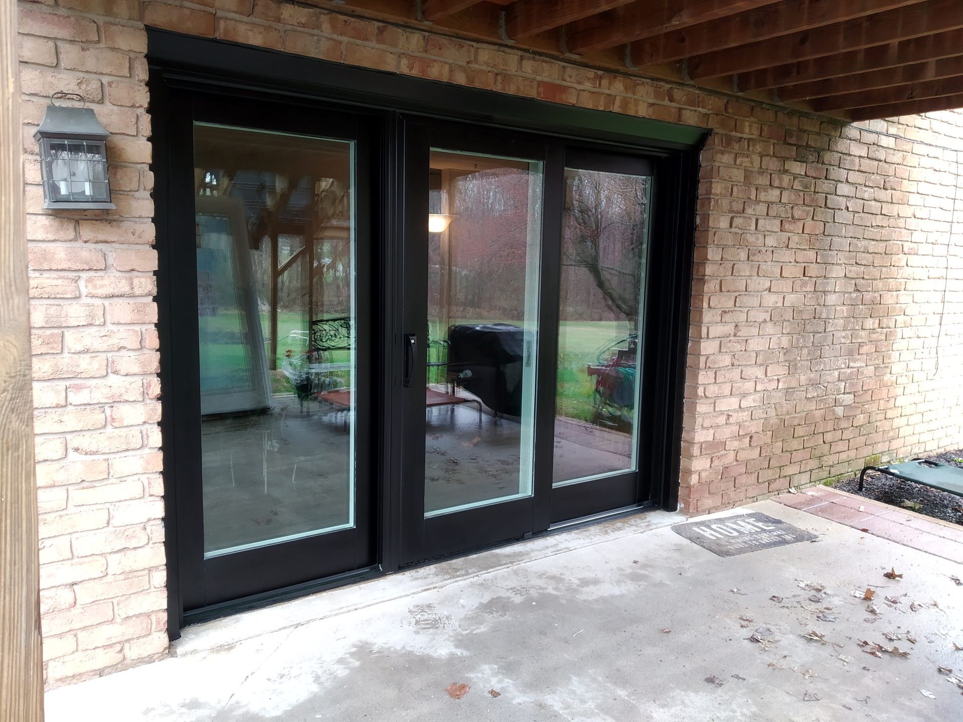 black sliding glass door