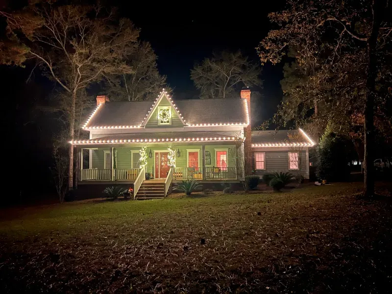 Christmas lighting on a house
