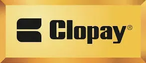 Clopay logo on a gold gradient background with a black icon and text