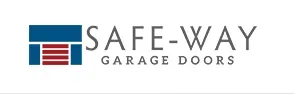 SAFE-WAY Garage Doors logo with blue and red icon and gray text on white background