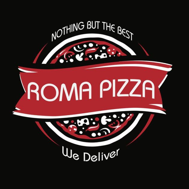 The logo for roma pizza says nothing but the best we deliver