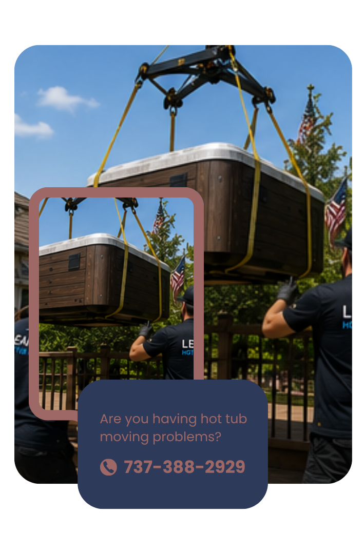Heavy spa moving team securing equipment before backyard relocation