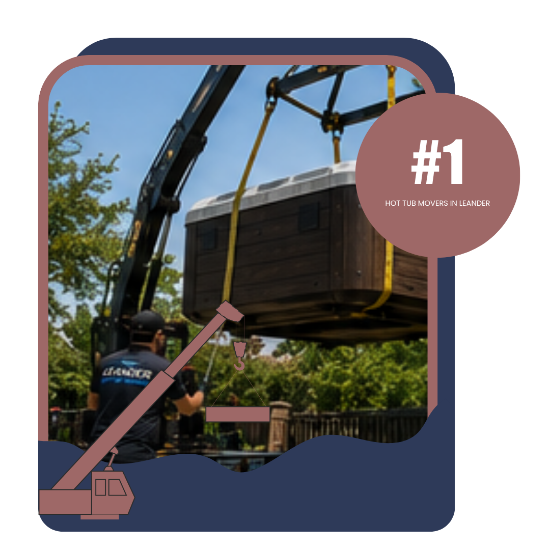 Spa moving crew securing oversized hot tub for transport vehicle