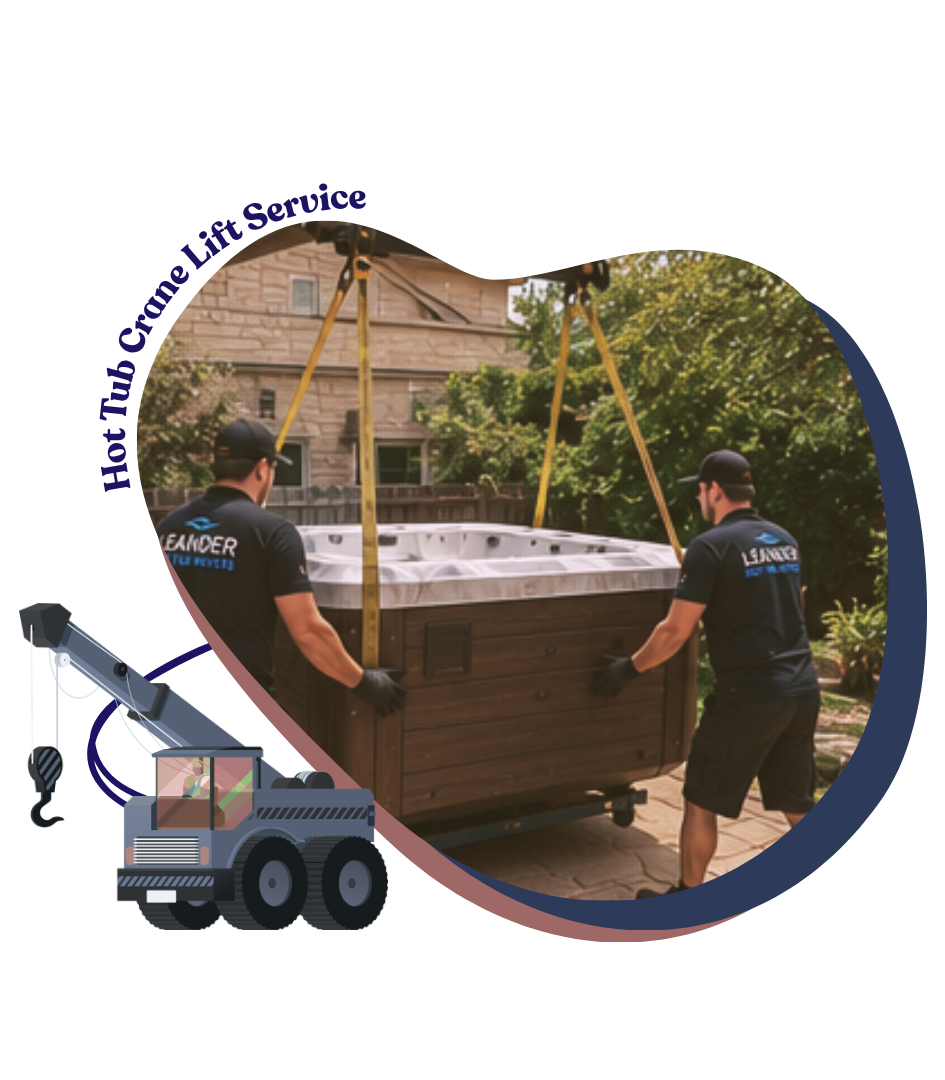 Backyard hot tub relocation service with crane positioned for lift