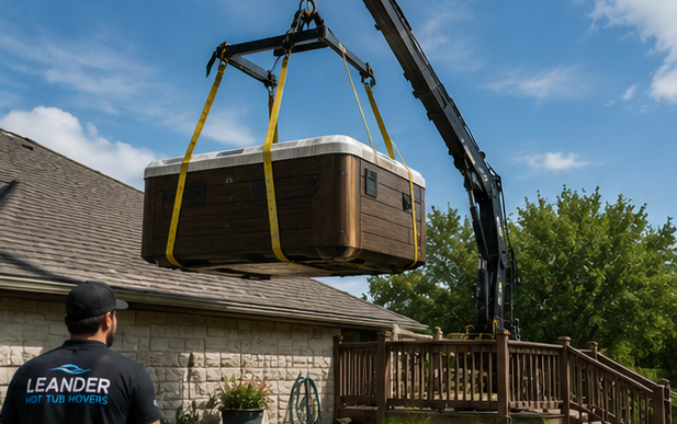 Emergency hot tub removal from damaged deck in residential backyard