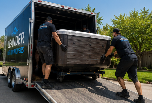 Heavy spa and swim spa moving service in Leander Texas home