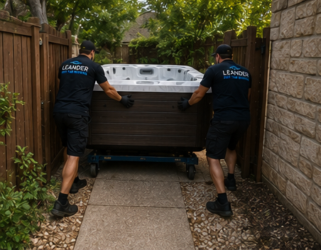 Residential spa movers handling oversized hot tub removal project