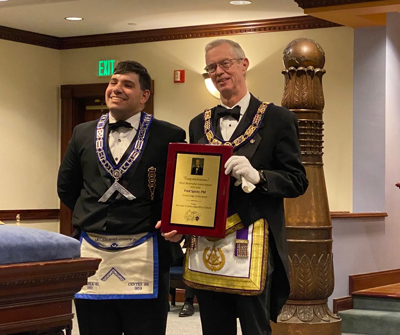 Plaque from MWGM Fred Spicer to WM Greg Pearlstien