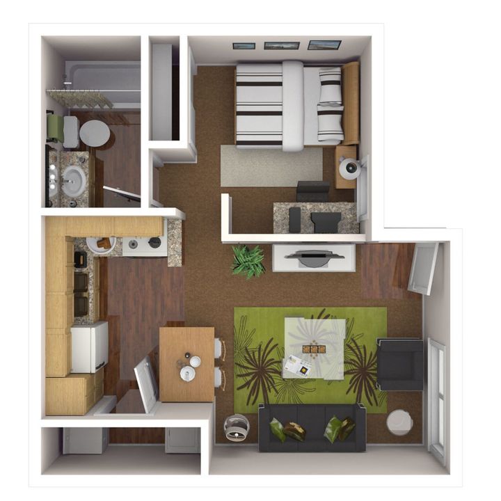 One bedroom one bathroom floor plan