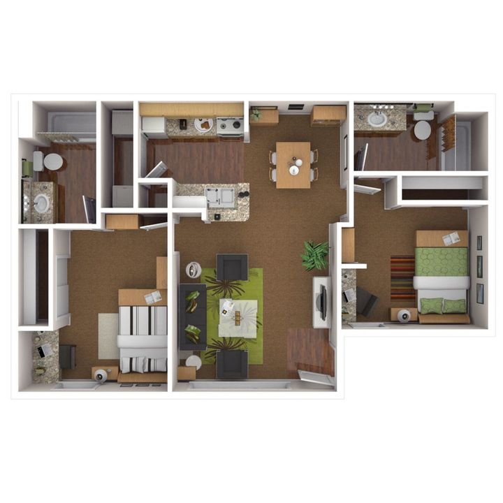 Two bedroom two bathroom floor plan