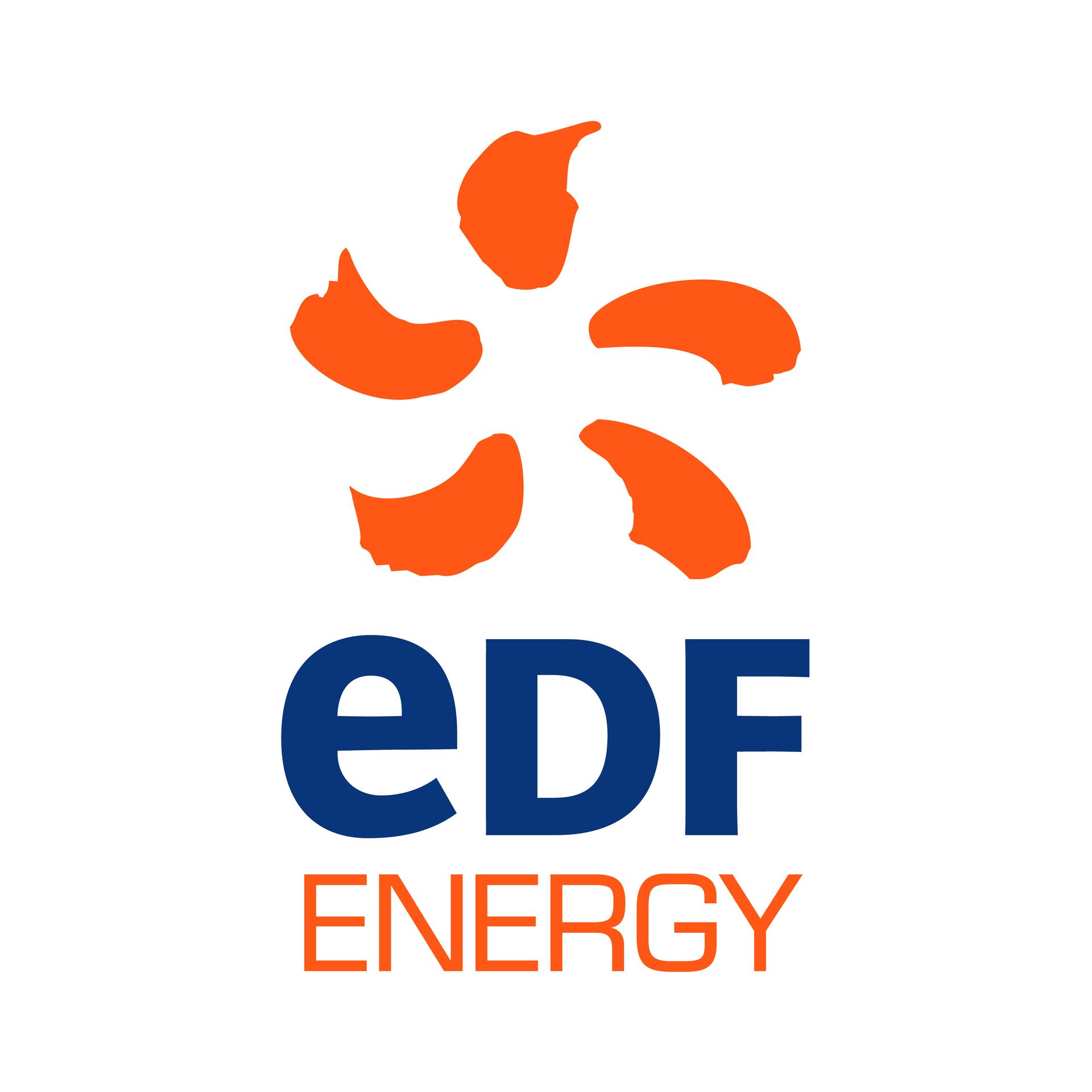 An orange and blue logo for edf energy