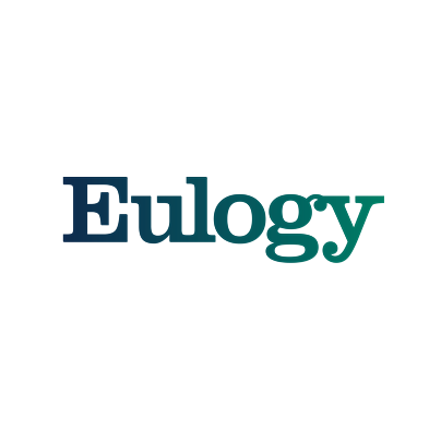 A blue and green logo for eulogy on a white background.