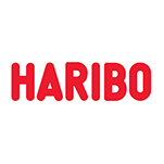 The logo for haribo is red on a white background.
