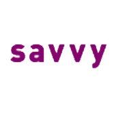 The logo for savvy is purple and white on a white background.