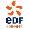 The edf energy logo is orange and blue with a flower in the middle.